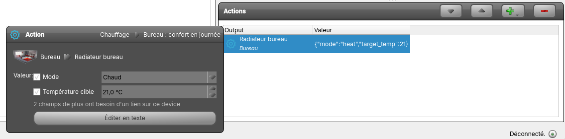 Device command form in an action