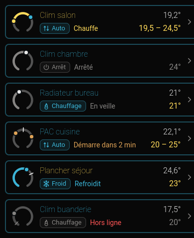 Climate list on mobile