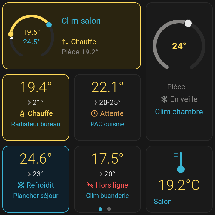 Small climate widgets on the wall panel