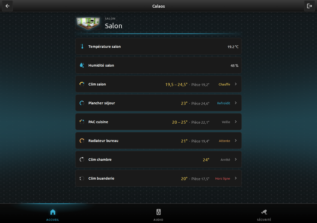 Climate list of the room in the web app
