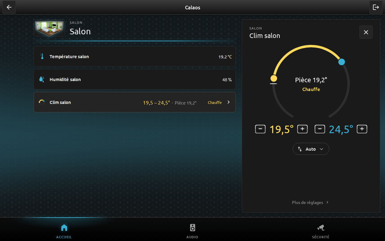 Settings panel in auto mode